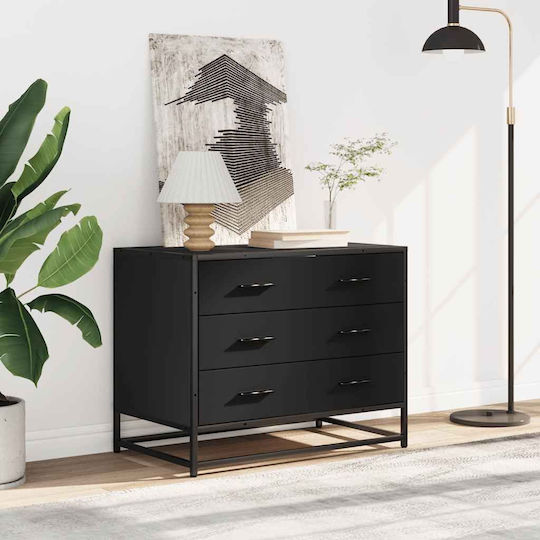 Wooden Chest of Drawers Black Velvet-Black Metal 70x41x56cm