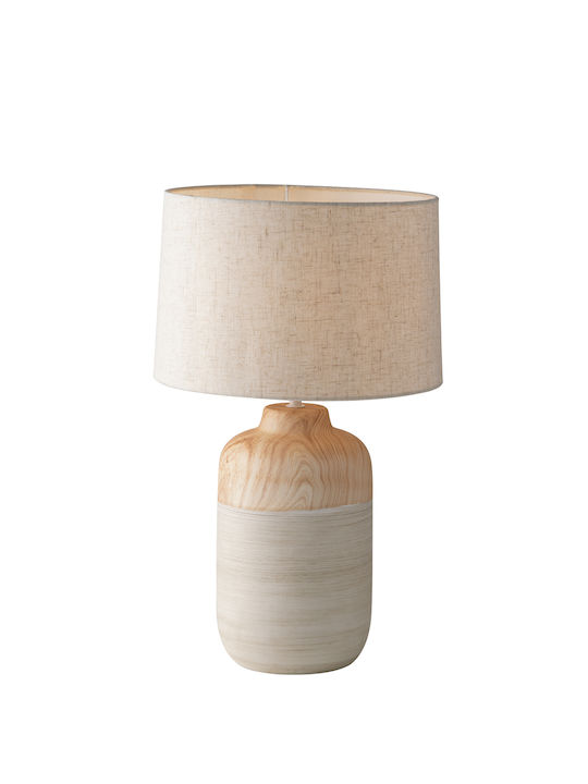 Fan Europe Woody Wood Table Lamp for Socket E27 LED with Beige Shade and Base