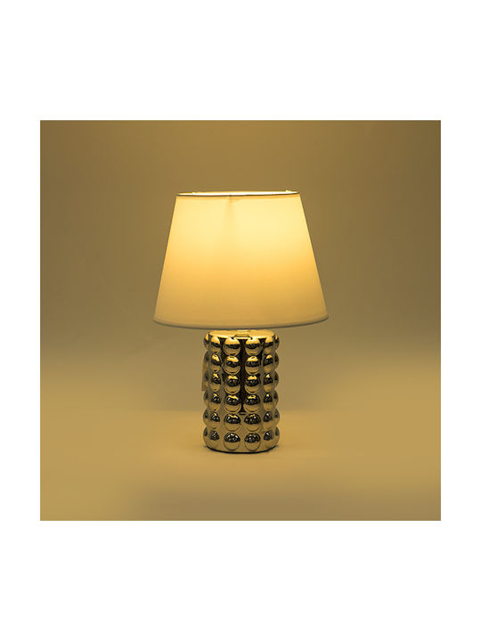 Ceramic Table Lamp with White Shade and Silver Base