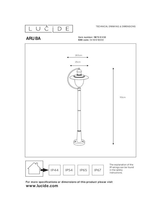 Lucide Lightning Aruba Φωτιστικό Κολώνα Εξωτερικού Χώρου 24W IP44 για Ντουί E27 Μαύρο