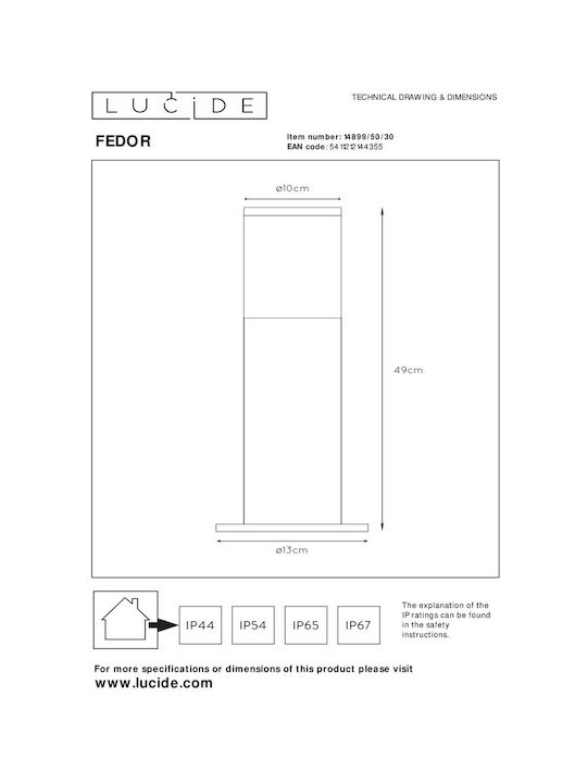 Lucide Lightning Fedor Φωτιστικό Κολωνάκι Εξωτερικού Χώρου 40W IP44 για Ντουί E27 Μαύρο