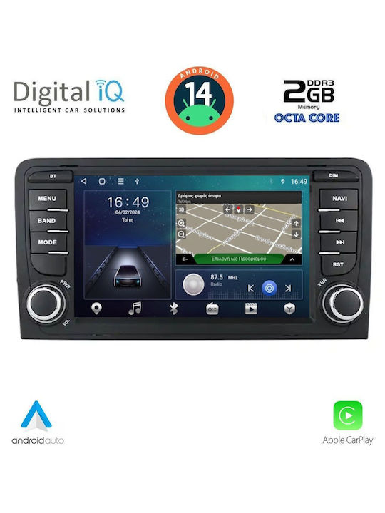 Digital IQ Car-Audiosystem für Audi A3 2003-2012 (Bluetooth/USB/AUX/WiFi/GPS/Apple-Carplay/Android-Auto) mit Touchscreen 7"