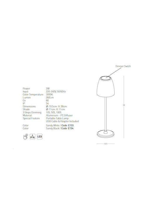 Zambelis Lights Desktop Outdoor Floor Lamp 2W with Warm White Light IP54 Black