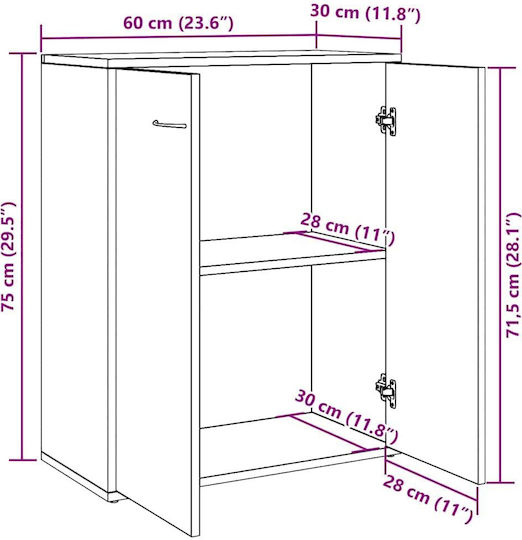 Мебели за съхранение дървен Кафяв 60x30x75см