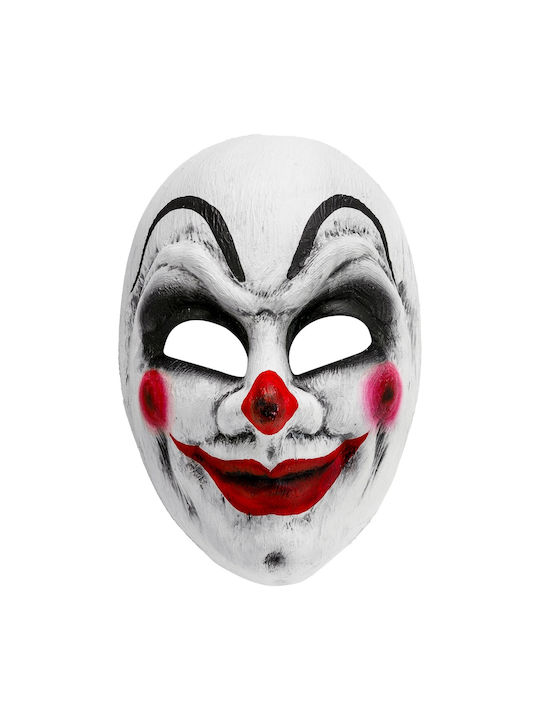 Μασκα Creepy Clown Λευκη Μαυρη Κοκκινο Χαμογελο Premium