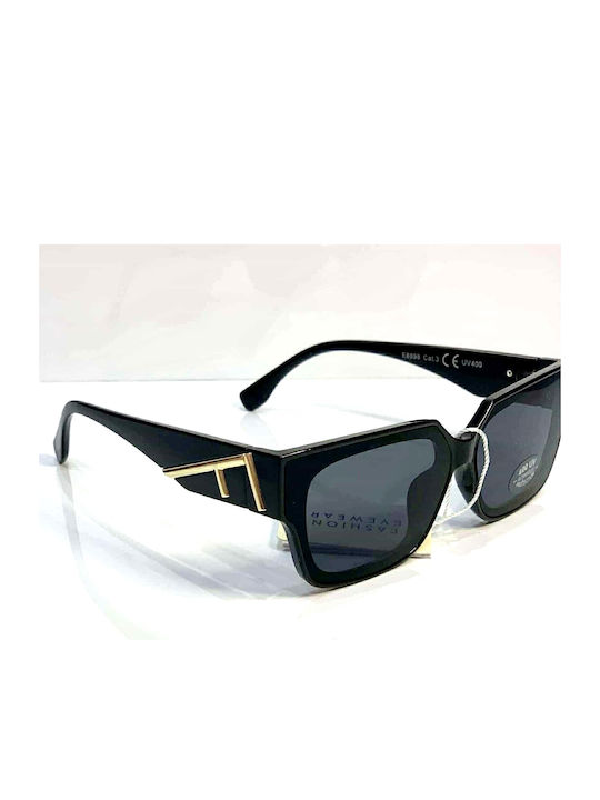 Woman's Fashion Sunglasses with Black Plastic Frame and Black Lens G-91