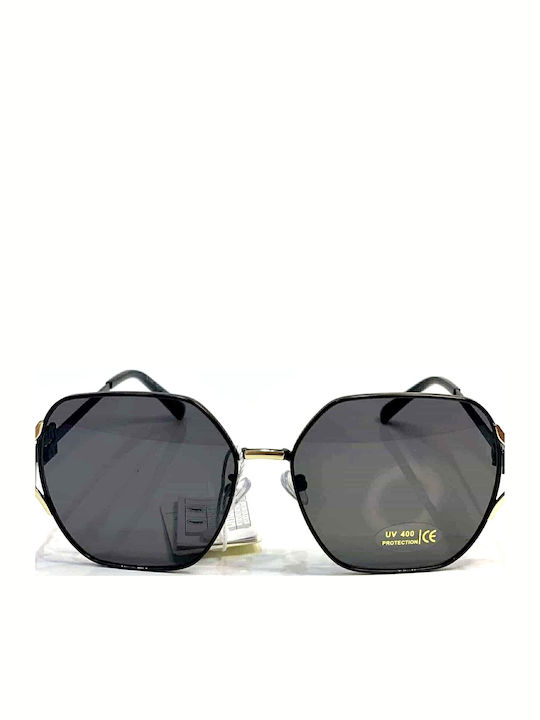 Woman's Fashion Women's Sunglasses with Gold Metal Frame and Black Lens G-94