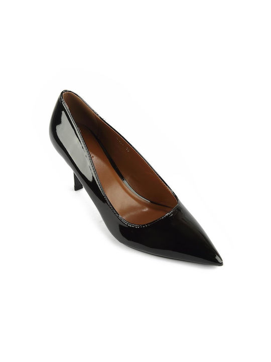 Fshoes Patent Leather Pointed Toe Black Heels