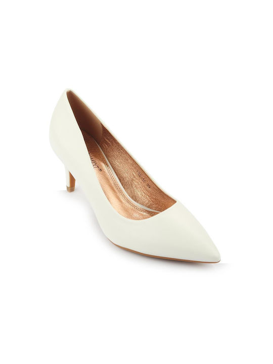 Fshoes Patent Leather Pointed Toe White Medium Heels