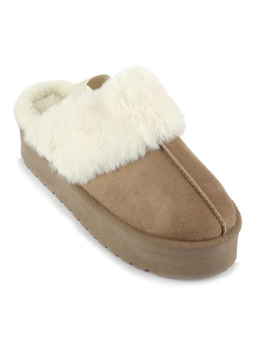 Fshoes Fshoes Winter Women's Slippers with fur in Beige color