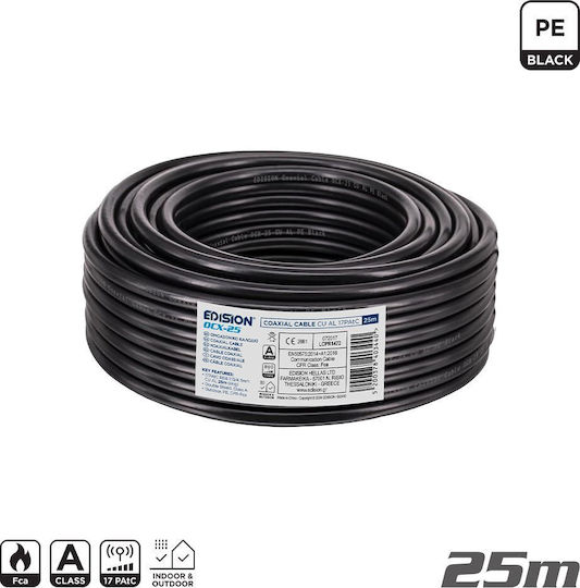Edision Coaxial Cable Ocx-25 Cu Al Fca Pe Black 25m