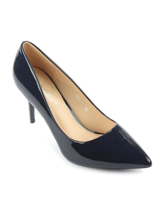 Fshoes Patent Leather Pointed Toe Stiletto Blue High Heels