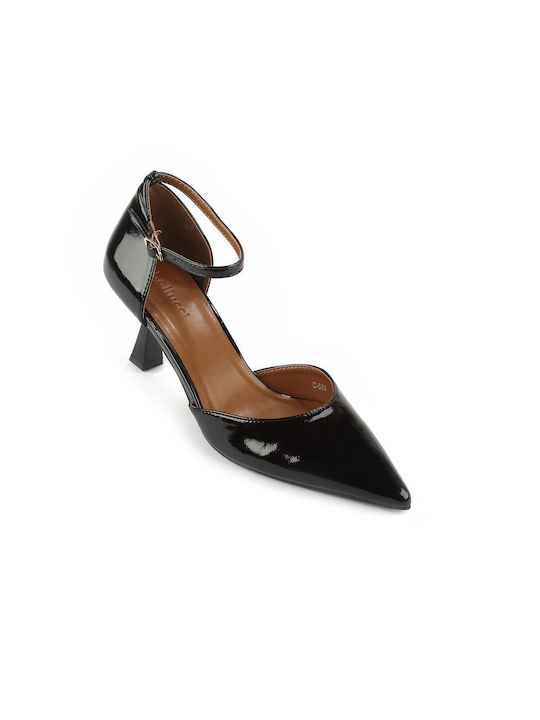 Fshoes Patent Leather Pointed Toe Black Heels