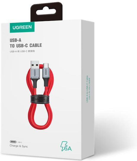 Ugreen Braided USB 2.0 Cable USB-C male - USB-A 60W Κόκκινο 1m 20527