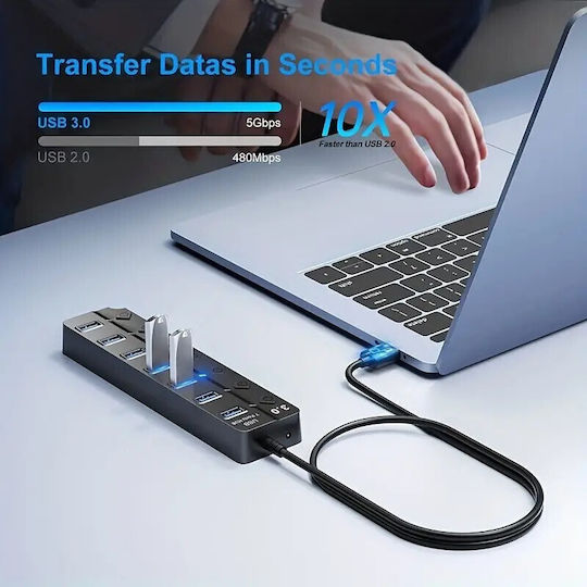 USB Hub 7 Ports USB 3.0 with USB-A Connection Gray