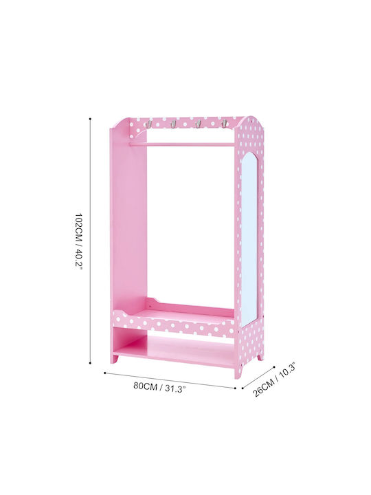 Agățătoare De Perete Pentru Copii Multi Hook Din Lemn Roz Cu Raft 80x26x102cm