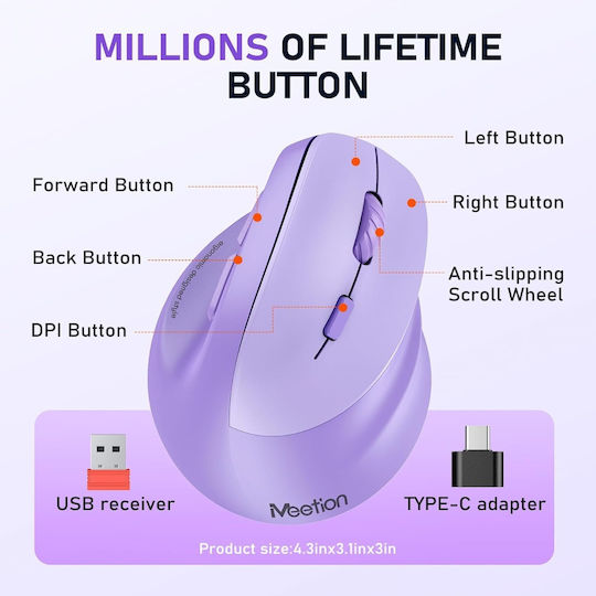 Meetion MT-BTM010R Wireless Ergonomic Mouse Purple