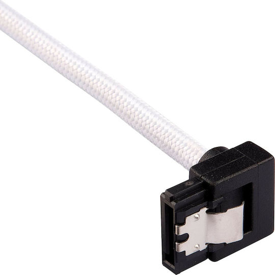 Corsair Cablu Premium Îmbrăcat 7 Pini SATA III - Cablu Unghiular 7 Pini SATA III (90°) 0.6m Alb