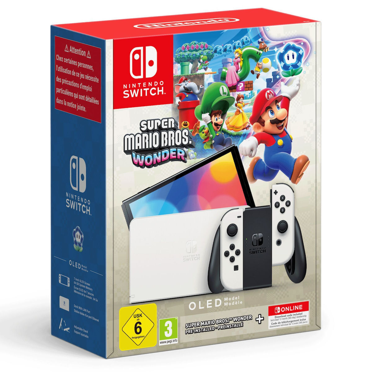 Nintendo Switch OLED 64GB White Super Mario Bros. Wonder + 12