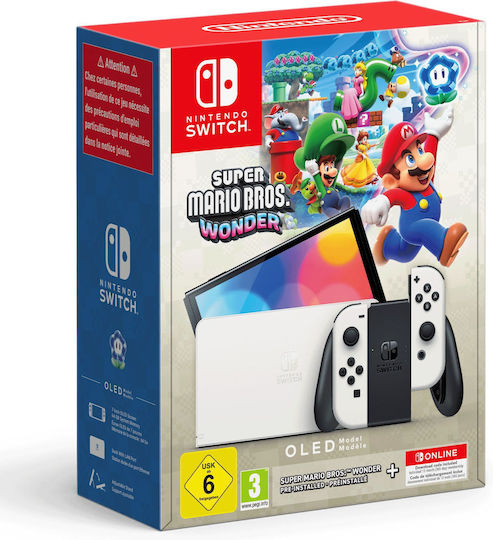 Nintendo Switch OLED 64GB White Super Mario Bros. Wonder + 12