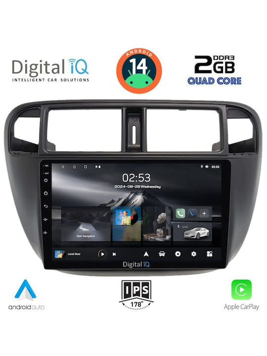 Digital IQ Car Audio System for Honda Civic 1995-2001 with A/C (Bluetooth/USB/AUX/WiFi/GPS/Apple-Carplay/Android-Auto) with Touch Screen 9"