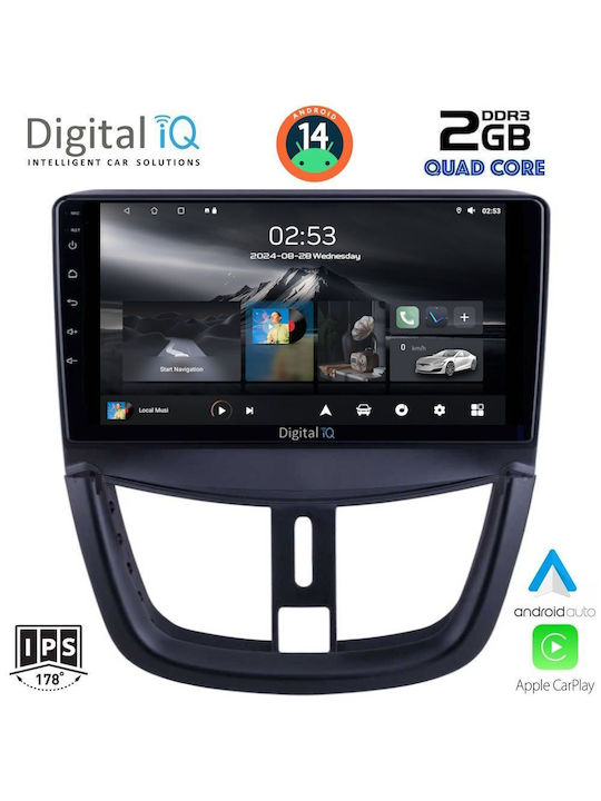 Digital IQ Car Audio System for Peugeot 207 2007 (Bluetooth/USB/AUX/WiFi/GPS/Apple-Carplay/Android-Auto) with Touch Screen 9"