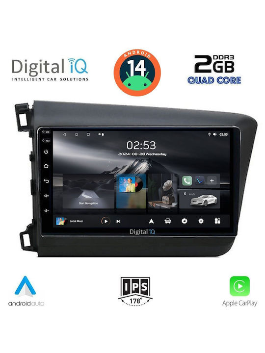 Digital IQ Car Audio System for Honda Civic 2012-2016 (Bluetooth/USB/AUX/WiFi/GPS/Apple-Carplay/Android-Auto) with Touch Screen 9"