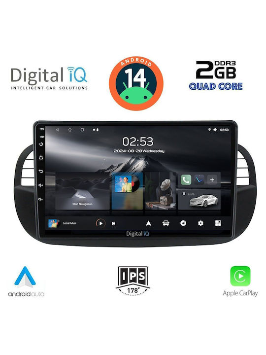 Digital IQ Car Audio System for Fiat 500 2007-2015 (Bluetooth/USB/AUX/WiFi/GPS/Apple-Carplay/Android-Auto) with Touch Screen 9"