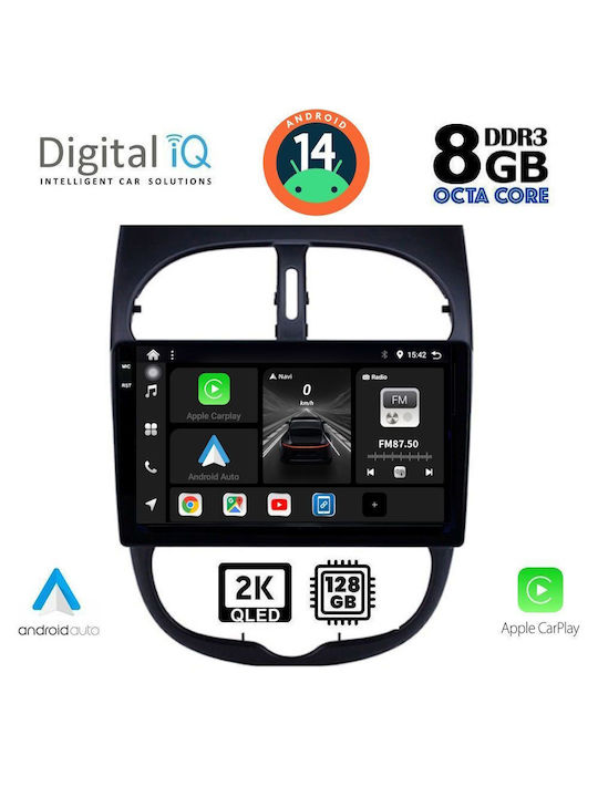 Digital IQ Car Audio System for Peugeot 206 1998-2006 (Bluetooth/USB/AUX/WiFi/GPS/Apple-Carplay/Android-Auto) with Touch Screen 9"