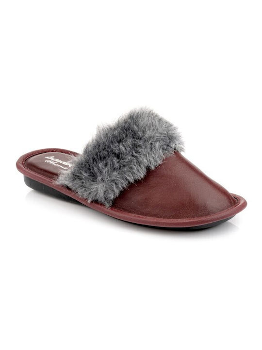 Boxer Leather Winter Women's Slippers in Brown color