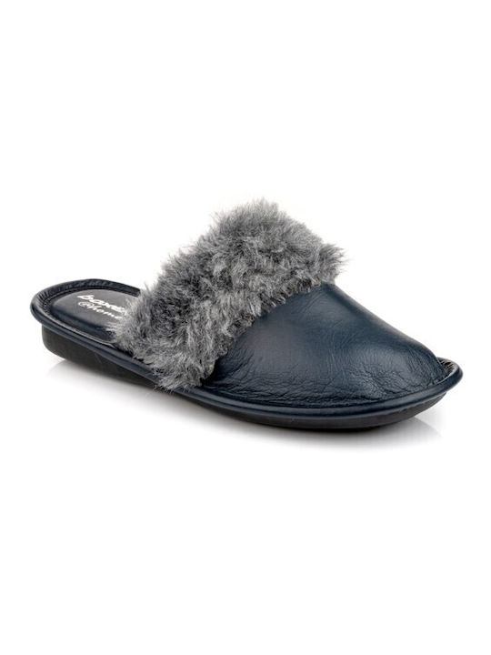 Boxer Leather Winter Women's Slippers in Black color