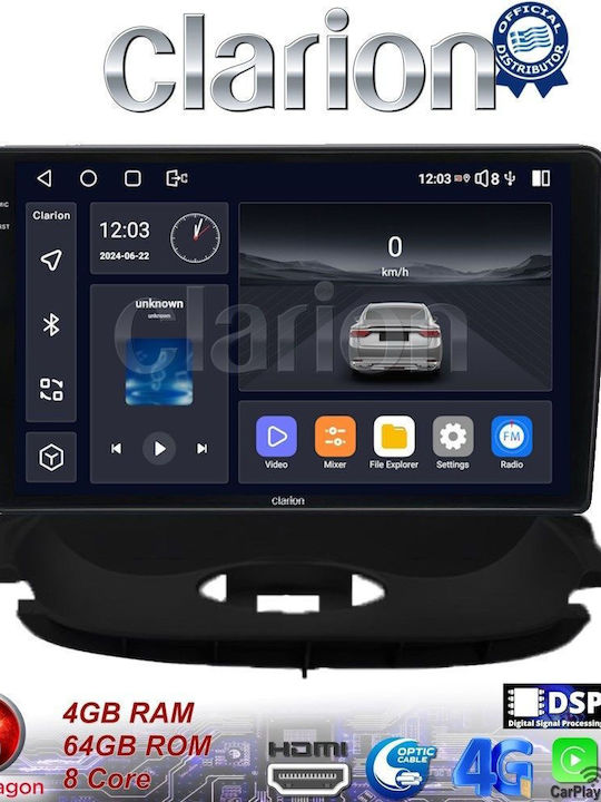 Clarion Auto-Audiosystem für Peugeot 206 2002 > 2006 (Bluetooth/USB/WiFi/GPS/Apple-Carplay/Android-Auto) mit Touchscreen 9"