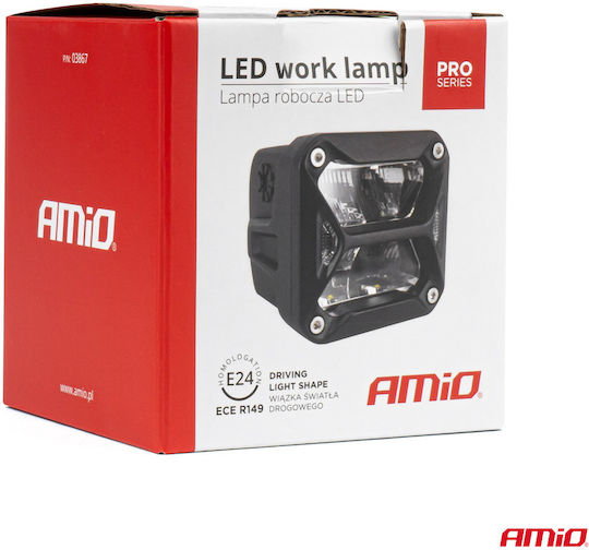 AMiO Squareς Waterproof Headlights Car LED Universal 12 / 24V 18W 7.6cm with White Lighting 1pcs