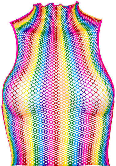 Leg Avenue 81610 Rainbow Fishnet High Neck Crop Top