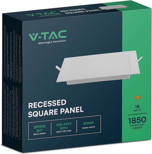 V-TAC Platz Vertieft LED Panel 18W mit Natürliches Weiß Licht 4000K