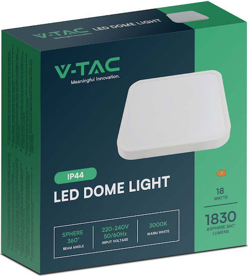 V-TAC Τετράγωνο Εξωτερικό LED Panel 18W με Θερμό Λευκό Φως 3000K