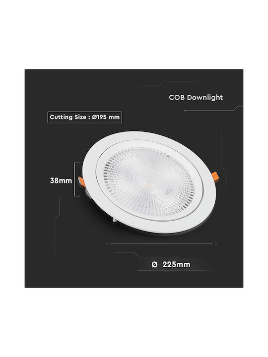 V-TAC Στρογγυλό Χωνευτό LED Panel 30W με Ψυχρό Λευκό Φως 6400K 22.5εκ.