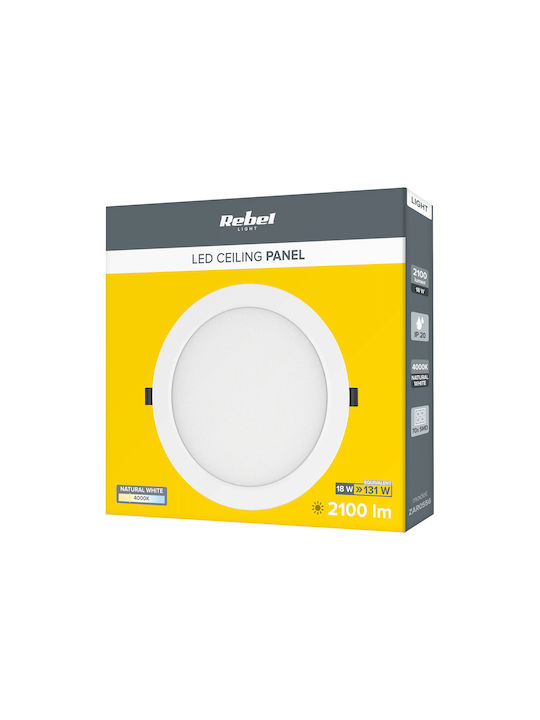 Rebel Rundes LED-Panel 18W mit Natürliches Weiß Licht 4000K 22,2cm