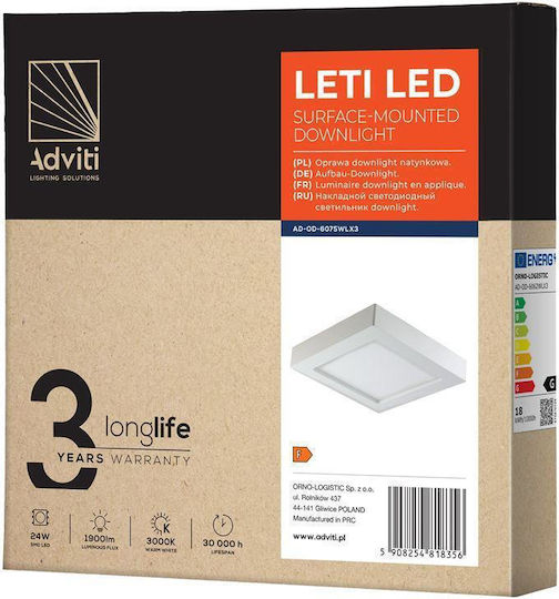 Orno Platz LED Panel 24W mit Warmes Weiß Licht 3000K