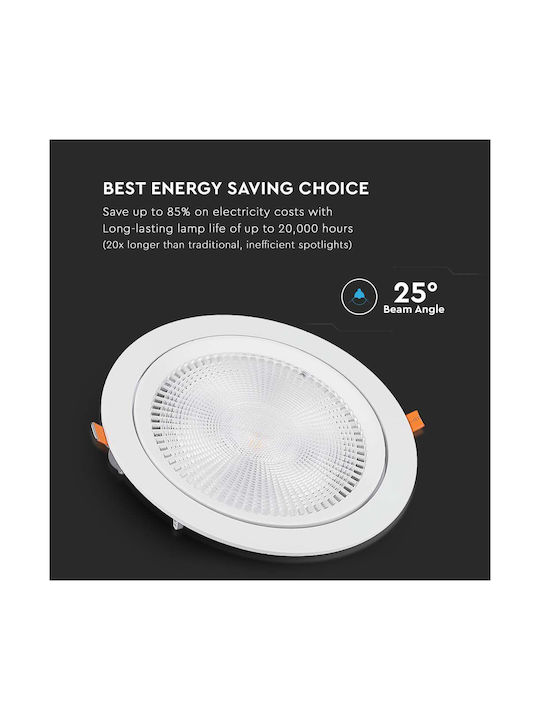 V-TAC Στρογγυλό Χωνευτό LED Panel 20W με Ψυχρό Λευκό Φως 6400K 17εκ.