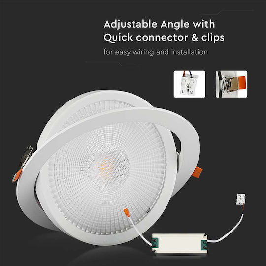 V-TAC Στρογγυλό Χωνευτό LED Panel 20W με Ψυχρό Λευκό Φως 6400K 17εκ.