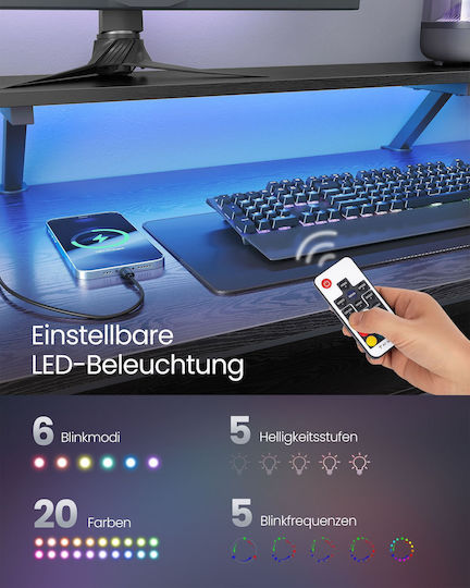 Γωνιακό Γραφείο με LED & USB θύρες 120x150x70εκ. Μαύρο