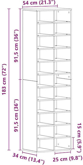Обувна рафт 54x34x183см