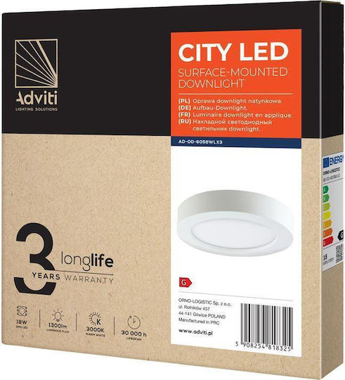 Orno Στρογγυλό LED Panel 18W με Θερμό Λευκό Φως 3000K