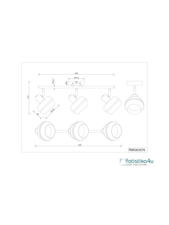 Trio Lighting Τριπλό Σποτ με Ντουί E14 σε Γκρι Χρώμα