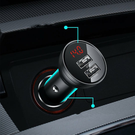 Baseus Digital Display Car Charger 24W 4.8A with Ports: 2xUSB and Voltmeter Gray Color