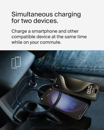 Belkin Φορτιστής Αυτοκινήτου 42W Γρήγορης Φόρτισης με Θύρες: 1xUSB 1xType-C Μαύρος
