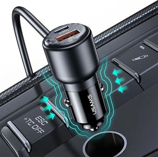 Usams Φορτιστής Αυτοκινήτου 165W Γρήγορης Φόρτισης με Θύρες: 2xUSB 1xType-C Μαύρος