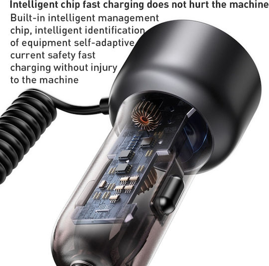 Yesido Auto-Ladegerät 60W Schnellladung mit Anschlüssen: 1xUSB 1xType-C mit Kabel Typ-C,TC-TC / Blitzschlag Gray Farbe