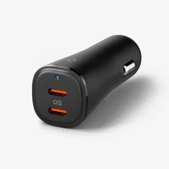 Spigen Car Charger Black with Ports: 2xType-C